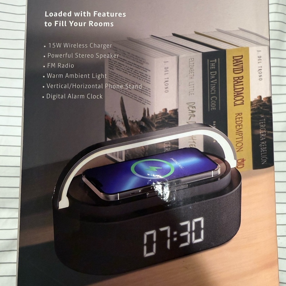 Harmonic 6-in-1 Alarm Clock Speaker with Wireless Charging & Ambient Light - Picture 2 of 8